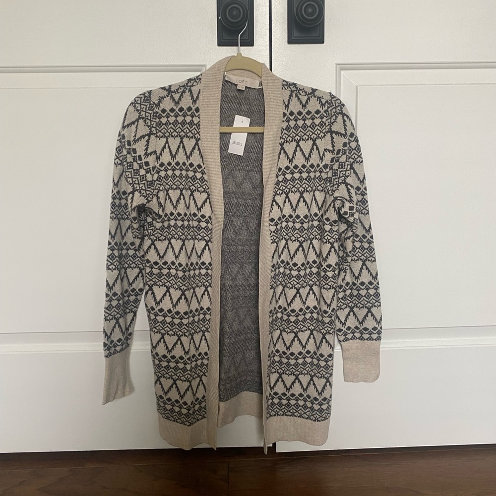 LOFT Black and Cream Knit Cardigan